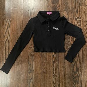 Black long sleeve polo, size L.